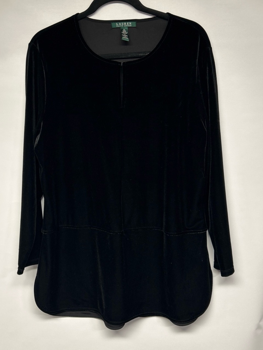 Ralph Lauren Black Velvet Long Sleeve Scoop Neck Top
